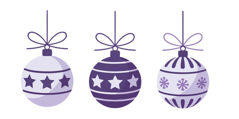 Festive Christmas Ornaments with Stars and Snowflakes in Purple Tones Perfect for Holiday Greetings and Decoration Projects A Vector Illustration