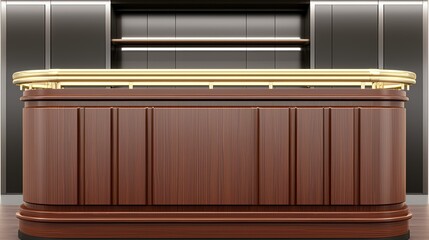 Modern Minimalist Wooden Reception Desk with Brass Accents in Luxe Interior