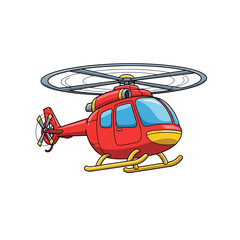 Red cartoon helicopter flying in the sky.
