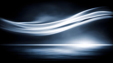 Ethereal blue waves of mist swirl gracefully over a tranquil surface, creating a serene and mystical atmosphere.