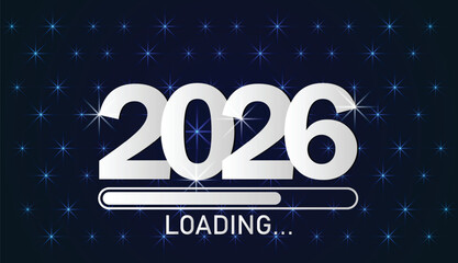 2026 Countdown – Futuristic Loading Bar with Starry Blue Background. 2026 Loading bar modern background. Vector illustration EPS10