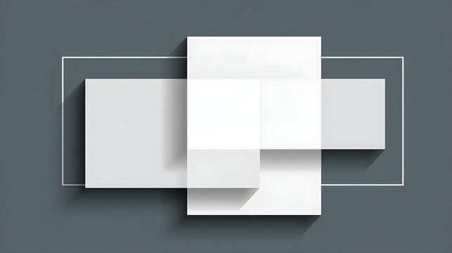 Abstract geometric shapes in varying shades of gray create a modern, minimalistic design on a dark background.