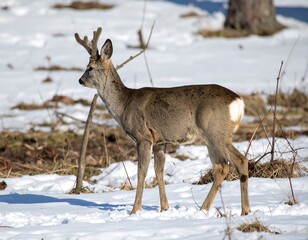 Roe Deer in Winter Landscape - A Focused Wildlife Portrait.