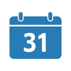 Blue calendar icon showing 31 days for planning scheduling and important dates vector