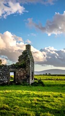 Ruined Cottage in Irish Countryside - A Glimpse into the Past.