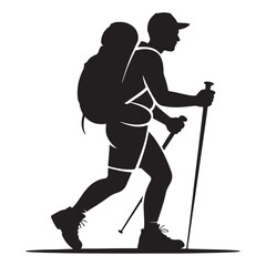 Fototapeta premium Hiker Silhouette with Backpack and Trekking Pole – Outdoor Adventure Illustration