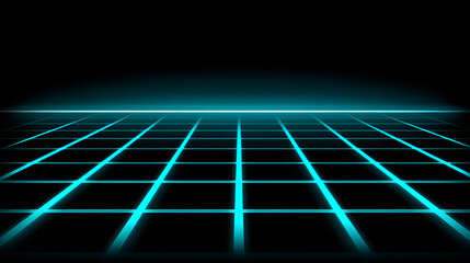 A futuristic digital grid in vibrant blue glowing lines against a black backdrop, evoking a sci-fi atmosphere.