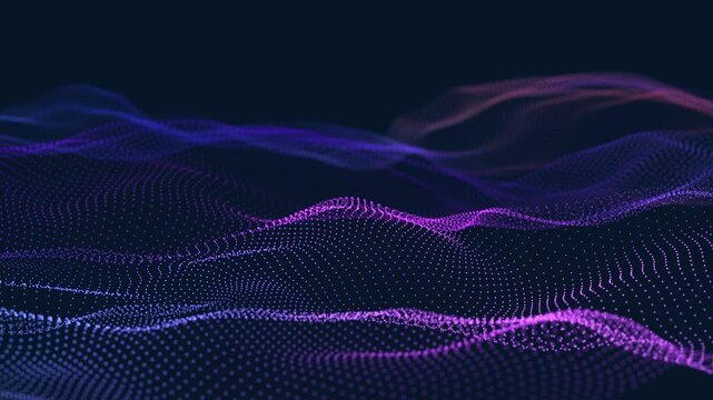 Futuristic wave with many dots. Abstract motion background of colored dots. Technology or science. 3d rendering Seamless loop. 4K	