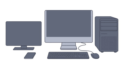 Fototapeta premium Desktop computer setup with monitor keyboard mouse and tower