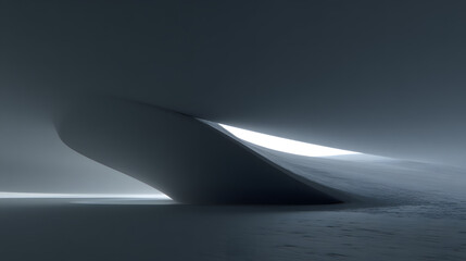 A sleek, abstract structure in a stark, minimalist environment, showcasing smooth lines and soft lighting.
