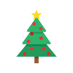 Festive green christmas tree decorated red ornaments yellow star top winter holiday celebration vector