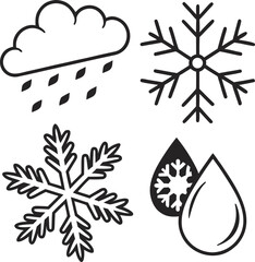 A versatile set of weather icons features a floral snowflake and leaf vector design element illustration