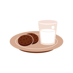 Chocolate chip cookies and milk on a plate festive holiday treat vector