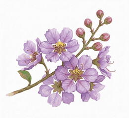 Soft Purple Blooms Lagerstroemia speciosa isolated watercolor vector illustration svg