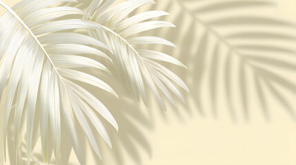 Obraz premium Elegant white palm leaves casting soft shadows on a subtle beige background.