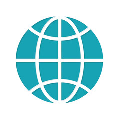 Obraz premium Abstract teal globe network grid icon simple digital connection world map symbol vector