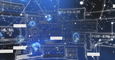 Displaying wireframe cluster floating in 3D network, with connecting lines and holographic nodes