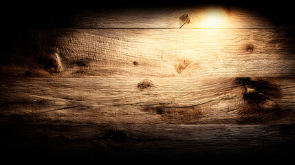 Close-up of rustic wooden surface with warm lighting, highlighting natural textures and grain patterns.