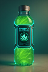 Vibrant Pandan Coconut Water Bottle with Glowing Design Elements