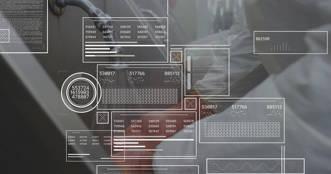 Lab technician wearing orange gloves washing instrument under faucet with data overlays, copy space - Powered by Adobe