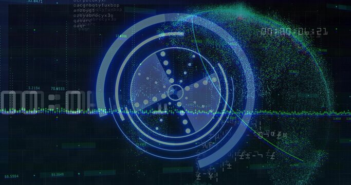Displaying dashboard tracking rings on virtual control panel, with waveform and particle cluster