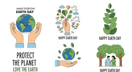 Celebrate Earth Day with Various Illustrations Protect the Planet and Love the Earth Concepts