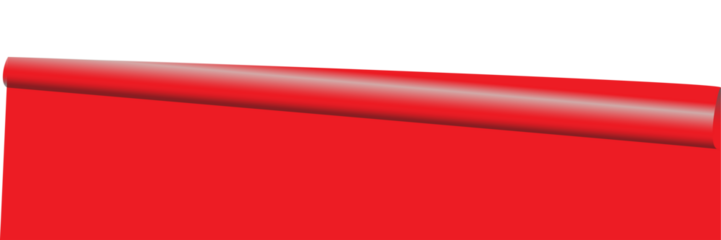 A curled paper scroll with a shadow on a red sheet of paper with a transparent background.