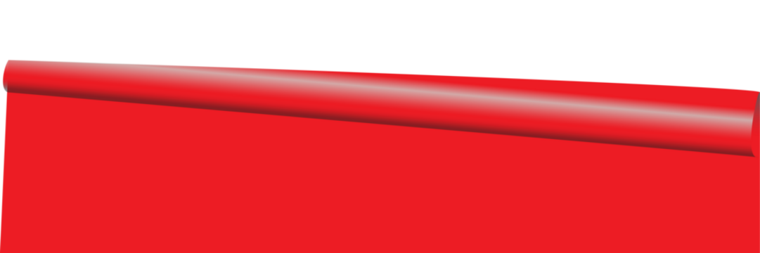 A curled paper scroll with a shadow on a red sheet of paper with a transparent background.