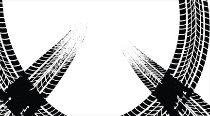 Dynamic tire track marks, showcasing the textured imprints of vehicle tires in a curved pattern, creating a sense of motion and speed against the clean backdrop
