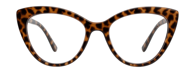 Leopard print cat-eye reading glasses with slim temples.