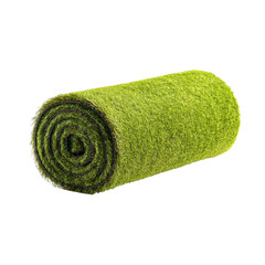 A vibrant green roll of synthetic turf is prepared for various outdoor landscaping or gardening projects