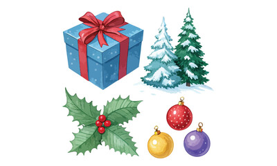 Cute Christmas Illustrations Collection – Santa Claus, Snowman, Reindeer, Christmas Trees, Gifts & Holiday Decorations