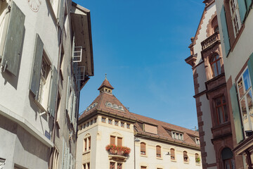 Traditional Architecture Rooftop View in Basel Old Town, Switzerland.