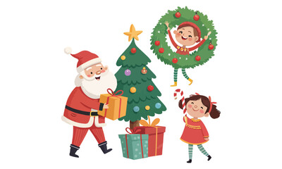 Cute Christmas Illustrations Collection – Santa Claus, Snowman, Reindeer, Christmas Trees, Gifts & Holiday Decorations