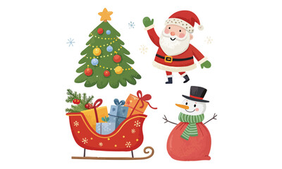 Cute Christmas Illustrations Collection – Santa Claus, Snowman, Reindeer, Christmas Trees, Gifts & Holiday Decorations