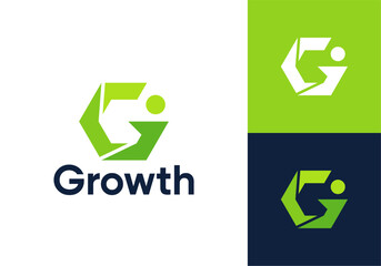 letter G arrow people logo. simple success growth vector design concept