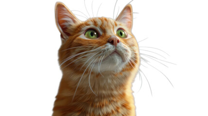Orange tabby looks upward cute on transparent background
