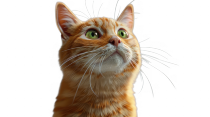 Orange tabby looks upward cute on transparent background