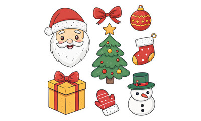 Cute Christmas Illustrations Collection – Santa Claus, Snowman, Reindeer, Christmas Trees, Gifts & Holiday Decorations
