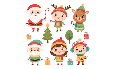 Cute Christmas Illustrations Collection – Santa Claus, Snowman, Reindeer, Christmas Trees, Gifts & Holiday Decorations