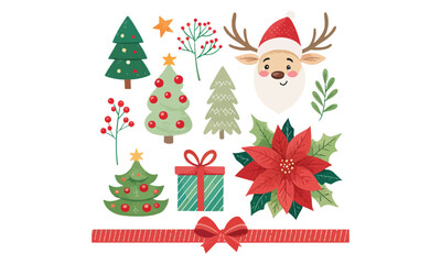 Cute Christmas Illustrations Collection – Santa Claus, Snowman, Reindeer, Christmas Trees, Gifts & Holiday Decorations