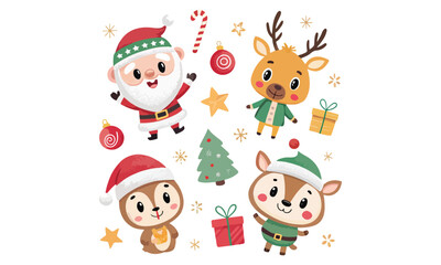 Cute Christmas Illustrations Collection – Santa Claus, Snowman, Reindeer, Christmas Trees, Gifts & Holiday Decorations