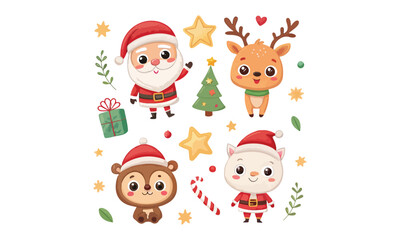Cute Christmas Illustrations Collection – Santa Claus, Snowman, Reindeer, Christmas Trees, Gifts & Holiday Decorations