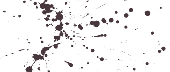 Dark grey ink splatters on white background abstract grunge
