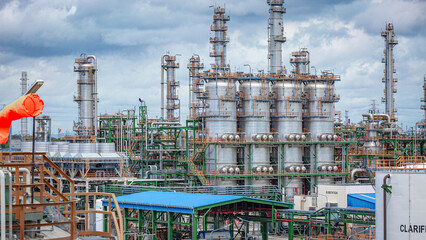 Landscape view of a large oil refinery and chemical plant under the open sky,