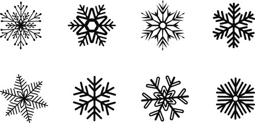 Snowflake Christmas Icon Vector Set, Winter Holiday Decorative Snowflakes Collection, Frost and Ice Symbol Illustration