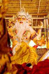 Fototapeta premium Ornate Hindu Deity Sculpture with Multiple Faces and Elaborate Headdress