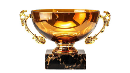 Golden trophy on marble base on transparent background