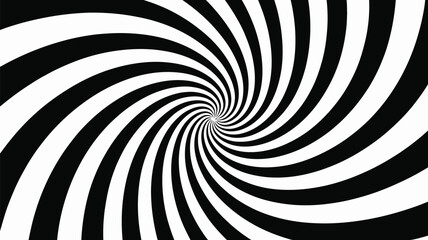 Fototapeta premium Optical illusion of a swirling vortex with alternating black and white stripes converging to the center