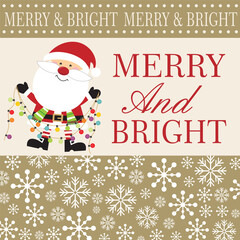 Christmas card with santa, lights, merry and bright